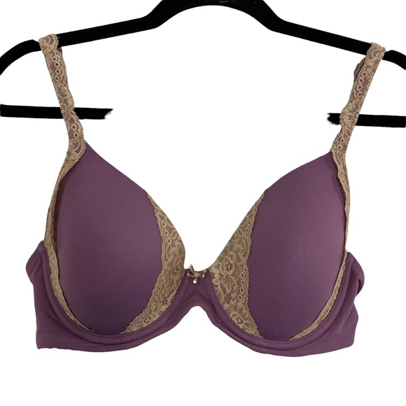 SOMA EMBRACEABLE FULL COVERAGE LACE TRIM Purple Underwire Lined Bra sz 34D - Picture 1 of 16